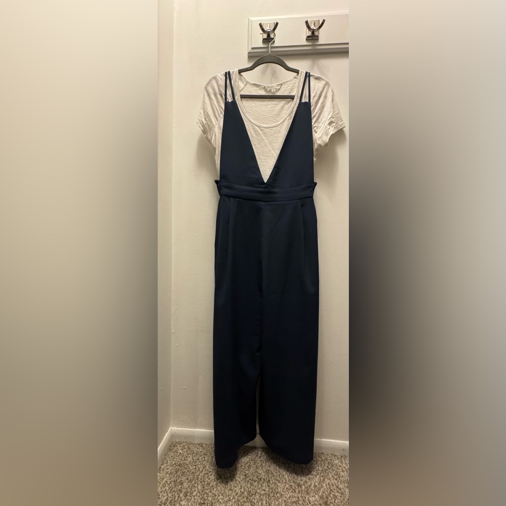 Teal V-Neck Jumpsuit with Crisscross Straps in Back Size Small